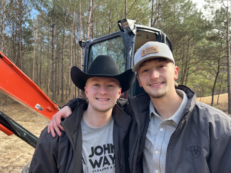 meet the John Wayne Clearing & Grading team (Trace Higham and Parks Higham) on a land clearing job site in the North Georgia woods.